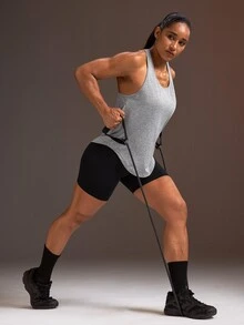 Powerista 女款圓領灰色反光箔印花修身高彈力長袖無縫運動短袖T恤 健身房夏季端莊運動休閒風 - 灰色 - 查看 5