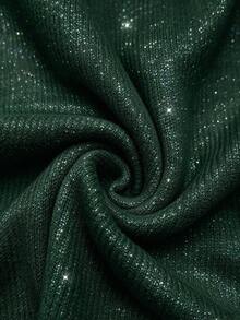 SHEIN Franclia Women's Solid Color Cowl Neck Long Sleeve Casual Top - Dark Green - View 4