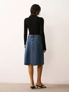 ATUI Studio Women's Casual Denim Skirt With Pockets For Daily Wear - Medium Wash - View 2