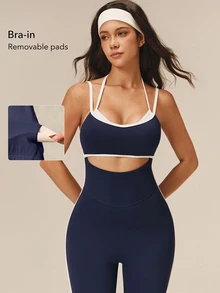 OutZeal Women Sports Jumpsuit Casual Yoga Pilates Bra-In Built-In Pads Cut-Out Design One Piece Outfit - Navy Blue - View 3