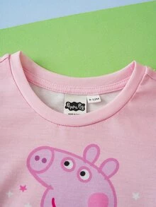 Peppa Pig X SHEIN Baby Girl Round Neck Short Sleeve Casual Top Peppa Pig - Pink - View 8