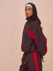 MUSERA 尼龍半拉鍊口袋細節 Logo 連帽防風外套 春季徒步 運動休閒 返校季 健身 日常 秋季 - 巧克力棕 - 查看 2