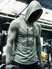 GymBeat Men's Bat Print Raglan Long Sleeve Drawstring Hooded Sweatshirt - Multicolor - View 1