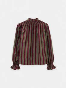 Nöista Striped Shirt With Gathered Stand Collar And Puff Sleeves - Multicolor - View 10