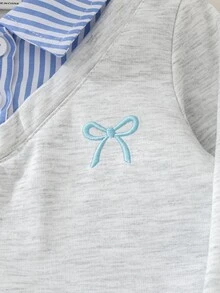 Baby Girl Bow Embroidery Pattern 2 In 1 Long Sleeve T-Shirt And Pants Casual Daily Outfit - Light Grey - View 4