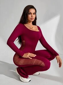 Slayform Slayform Women's Seamless Long Sleeve Wide Leg Jumpsuit - Red - View 3