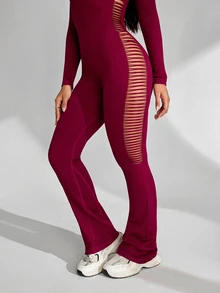 Slayform Slayform Women's Seamless Long Sleeve Wide Leg Jumpsuit - Red - View 5
