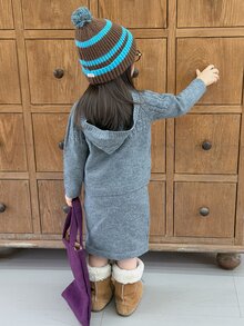 Dazy Kids Infant/Toddler (Girl) Hooded Solid Color Korean Style Sweater Set, Autumn/Winter - Grey - View 2