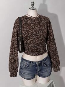 Teen Girls Fall/Winter Back To Basic Solid Color Pleated Asymmetrical Neck Long Sleeve Pullover - Multicolor - View 5