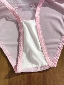 SHEIN مجموعة ملابس داخلية كلاسيكية مثيرة مطرزة بالدانتيل بحمالات + سروال داخلي قطعتين مقاس كبير - متعدد الألوان - مشاهدة 4