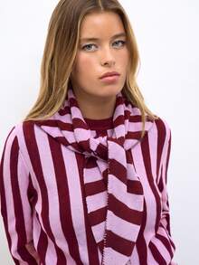 Nöista Vertical Stripes Round Neck Knit SWEATER - Purple - View 2
