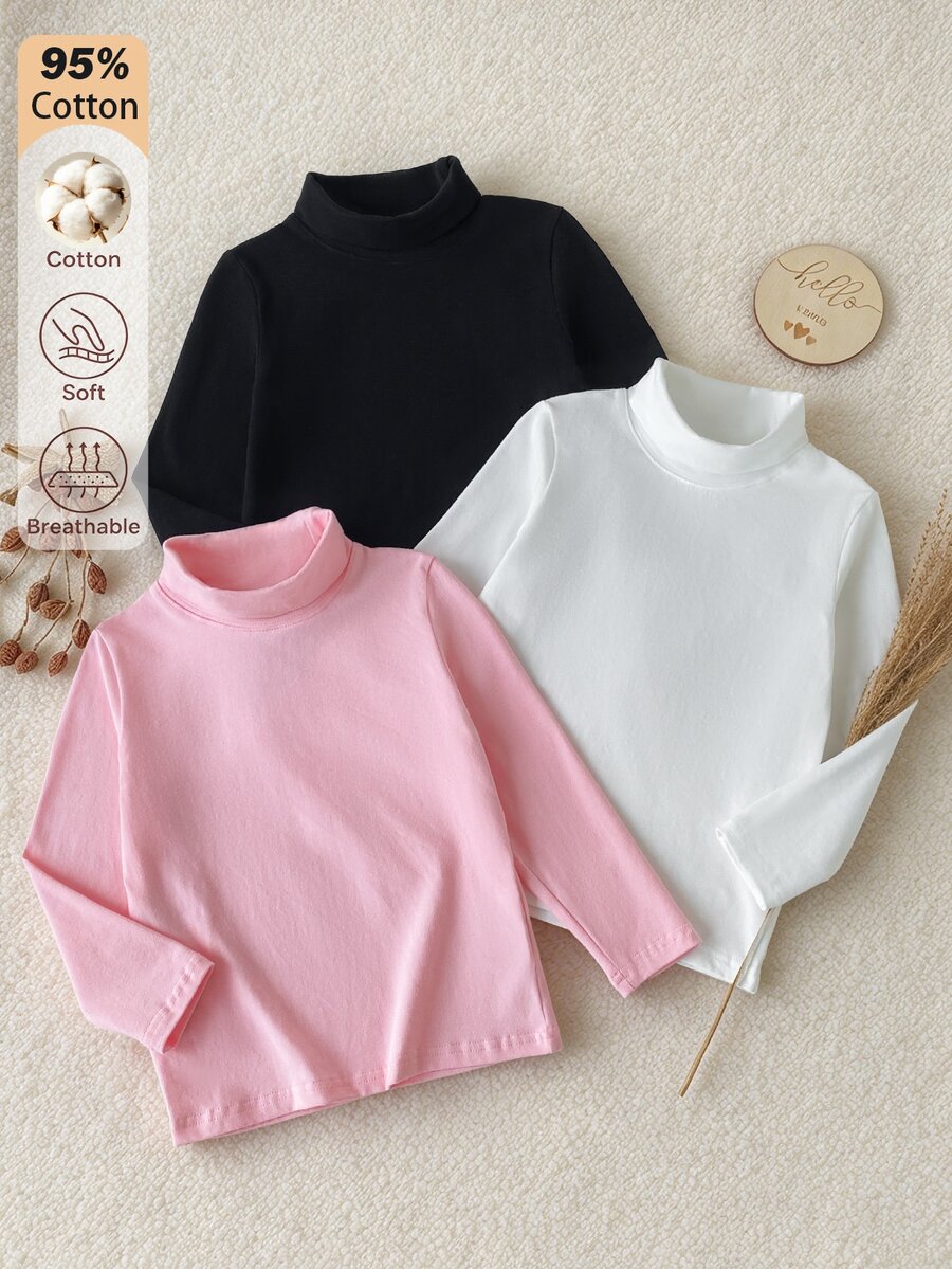 SHEIN This High-Neck Long-Sleeve Base Layer Top Is Available In Black, Pink, And White. The Fit Is Comfortable And Not Tight, Making It A Basic Inner Layer For Autumn. It's Suitable For Daily Wear In Autumn And Winter And Can Be Paired With Jackets, Sweatshirts, And Skirts.