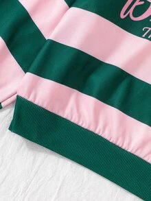SHEIN 青少年女孩長袖抓絨秋季套裝 2件組 入學季酒紅色紐約字母圖案立領衛衣與長褲套裝 - 綠色 - 查看 8