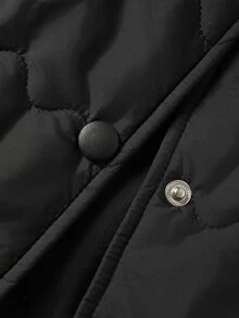 Easura Plus Button Front Vest Onion Quilted Winter Coat - Black - View 11