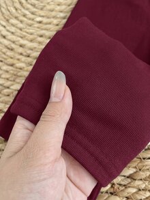 SHEIN 3件組少女純色修身休閒保暖內搭褲套裝，保暖長褲包裝 - 酒紅色 - 查看 6