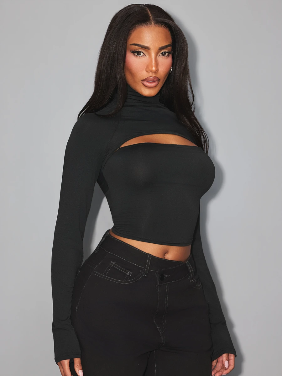 NYA SZN Project NYA Top Long Sleeve Mock High Neck Cropped Sweater ...