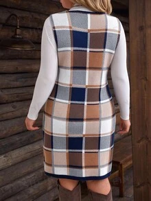 EMERY ROSE Plus Size Casual Plaid Sleeveless Knit Dress, Autumn/Winter - Royal Blue - View 2