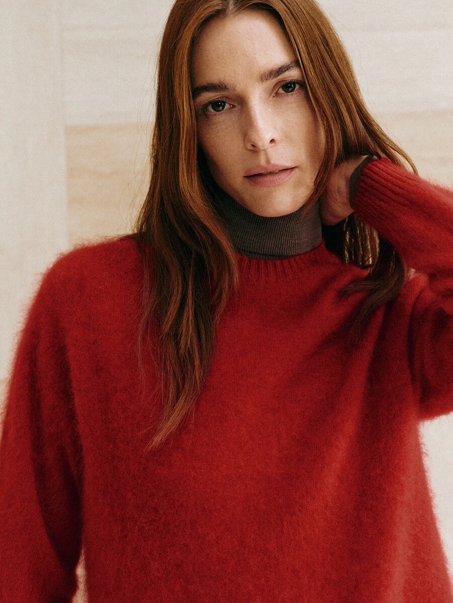 MOTF PREMIUM WOMEN'S WOOL CASHMERE PULLOVER SWEATER, VERSATILE, AUTUMN/WINTER - Red - View 2