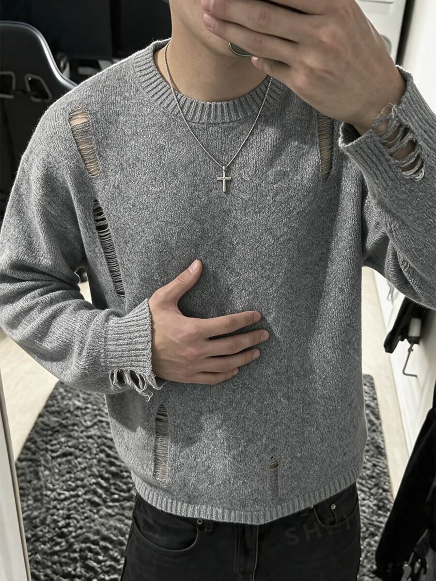 Manfinity Hypemode Men's Solid Color Casual Versatile Daily Wear Long Sleeve Sweater - Grey - View 1