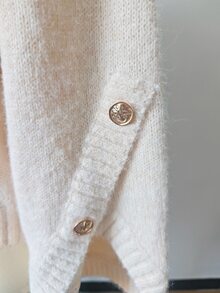 EMERY ROSE Women's Loose Half-High Neck Cape Sweater, Split Button Wide Sleeve, Soft Faux Alpaca Knit Pullover, Casual Autumn/Winter - Apricot - View 5