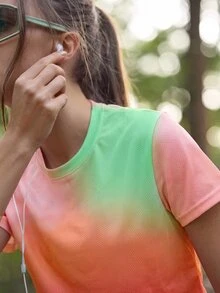 SHEIN Unity 女款夏季漸層印花短袖運動T恤（無口袋） - 粉色 - 查看 3