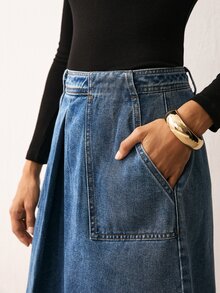 ATUI Studio Women's Casual Denim Skirt With Pockets For Daily Wear - Medium Wash - View 7