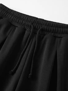 SHEIN 少女純色抽繩腰休閒百搭日常穿著長褲 - 黑色 - 查看 5