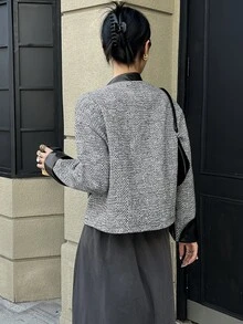 DAZY Women's Winter Korean Style Elegant Tweed Casual Overcoat - Multicolor - View 4