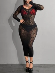Whyspr Plus Size Women Hollow Out Sexy Date Dress - Black - View 4