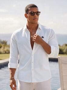 AKNOTIC Men's Knight Print Long Sleeve Single-Breasted Casual Shirt - White - View 4