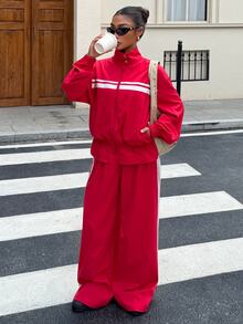 Muchica Women's New Autumn Red Open Front Jacket And Pants Set For Going Out, Streetwear, Y2K,Fall Clothes For Women - Red - View 6