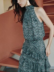 Nöista Vestido largo con cuello halter y volantes en la falda. - Neblina azul - Ver 4
