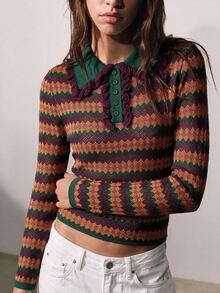 Nöista Sweater Lengan Panjang Kasual Bergaris untuk Wanita, Cocok untuk Sehari-hari - Purple - View 2