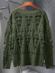 Claim Dot Men Solid Ripped Drop Shoulder Sweater, For Fall, Long Sleeve Top Goth,Y2k,Streetwear - Army Green - View 2