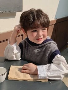 Dazy Kids Infant (Boy) Hooded Colorblock Sleeveless Sweater - Grey - View 6