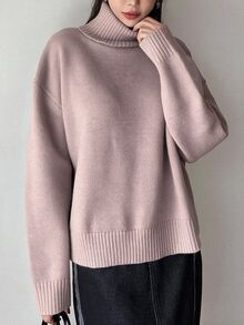 DAZY 女款秋冬百搭休閒純色高領毛衣 - 淡紫色 - 查看 3