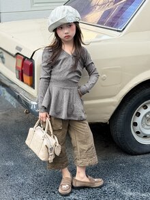 Dazy Kids Tween Girl Solid Color Casual Versatile Daily Long Sleeve T-Shirt - Grey - View 6