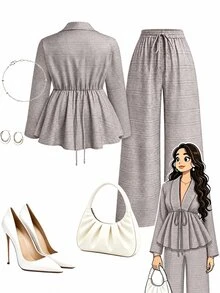 GlowEve CURVE Plus Plaid Print Tie Front Babydoll Top & Wide Leg Pants Set - Multicolor - View 2