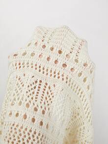 SHEIN Franclia New Solid Color Hollow Crochet Sun Protection Cardigan Women Versatile Outerwear Knit Cardigan - Apricot - View 8
