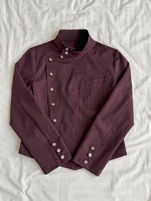 Attitoon Jaket Lengan Panjang Wanita Warna Polos Kasual Serbaguna untuk Sehari-hari - Burgundy - View 5