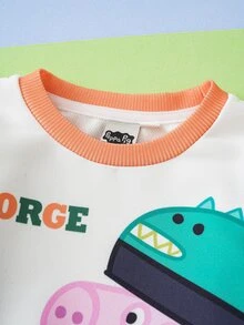 Peppa Pig X SHEIN Baby Boy Crew Neck Long Sleeve Sweatshirt And Striped Pants Set Peppa Pig - Green - View 4