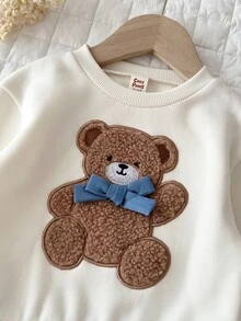 Cozy Pixies Gaun Anak Perempuan Motif Beruang dengan Pita dan Hiasan Tempel, Model 2 in 1 untuk Musim Gugur dan Musim Dingin - Biru - View 3