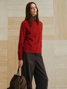 MOTF PREMIUM SWEATER PULLOVER WOL KASMIR WANITA, SERBAGUNA, MUSIM GUGUR/DINGIN - Merah - View 4