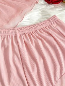 SHEIN 女款網紗鋼圈薄罩杯性感內衣套裝 情人節款 - 粉色 - 查看 4