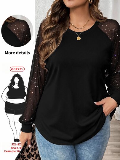 SHEIN CURVE+ Kaos Wanita Ukuran Besar Warna Polos Leher Asimetris Lengan Asimetris Longgar Kasual Seksi Cocok untuk Pesta dan Kencan