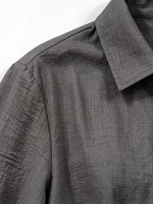 LUMIGAL Women's Grey Linen Cargo Pocket Casual Jumpsuit, Cinched Waist, Elegant Commute Style, Spring/Autumn - Grey - View 4