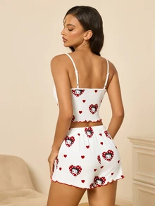Betty Boop x SHEIN طقم بيجامة نسائي بتوب كاميسول وشورت بطبعة قلب Betty Boop - أبيض - مشاهدة 2