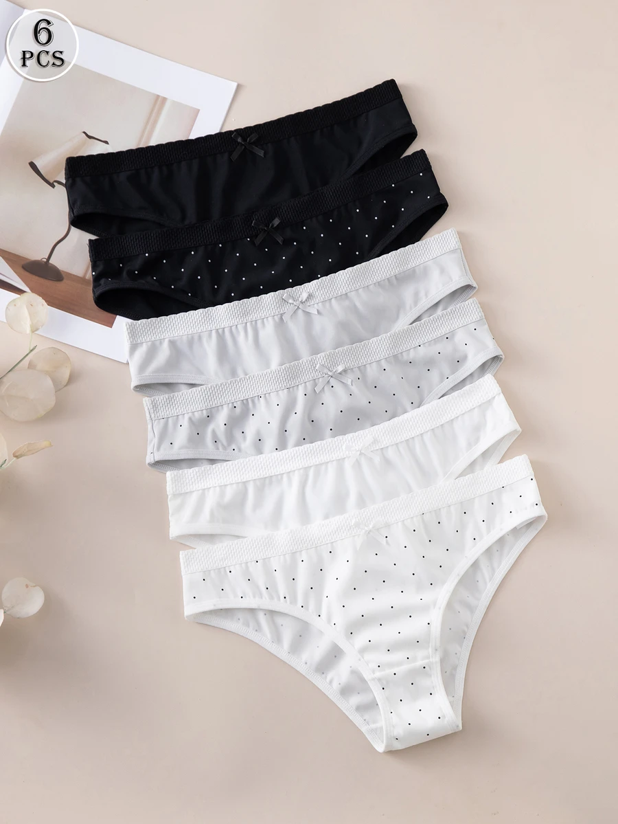 SHEIN 6pcs/Pack Fresh Small Polka Dot Comfortable Minimalist Women's Triangle Panties - Multicolor - View 1