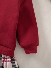 SHEIN 女嬰對比格紋印花蝴蝶結裝飾 2合1衛衣洋裝 - 彩色 - 查看 5