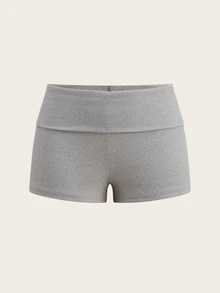 SHEIN BASICS 女款休閒超低腰極簡風迷你短褲，日常穿著 - 灰色 - 查看 7